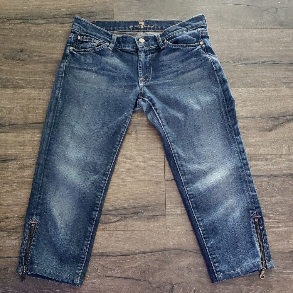 7 For All Mankind Roxanne- Side Zipper Capri Jeans- Size 28